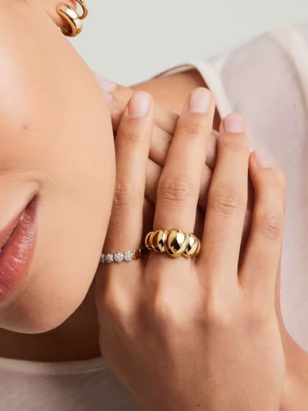 925 Sterling Silver 18K Gold Plated Chunky Bubble Dome Ring Size 6